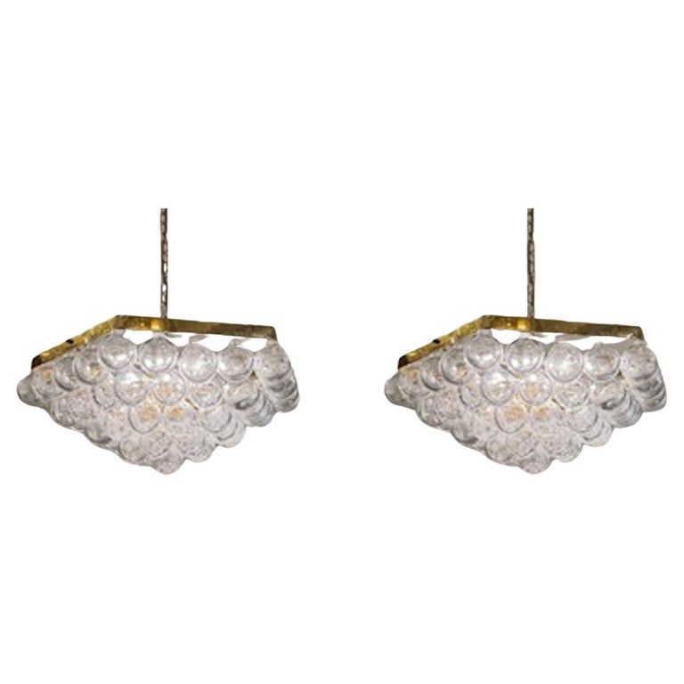 Pair Of Chandeliers, Glass Balls And Brass, Circa 1980 