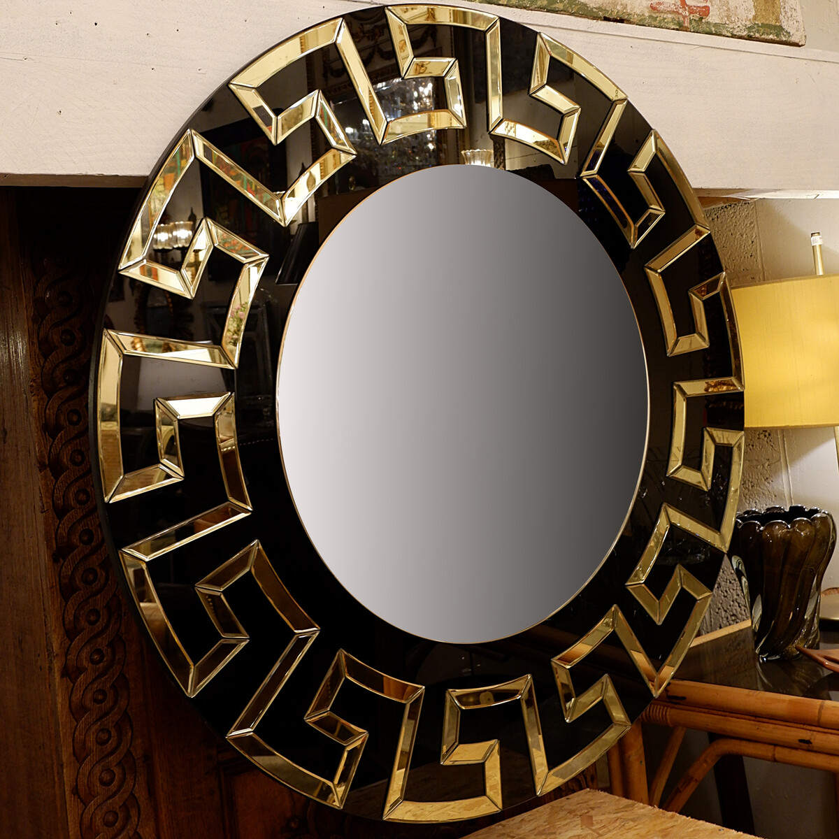 Pair of decorative round mirrors Ø 100cm