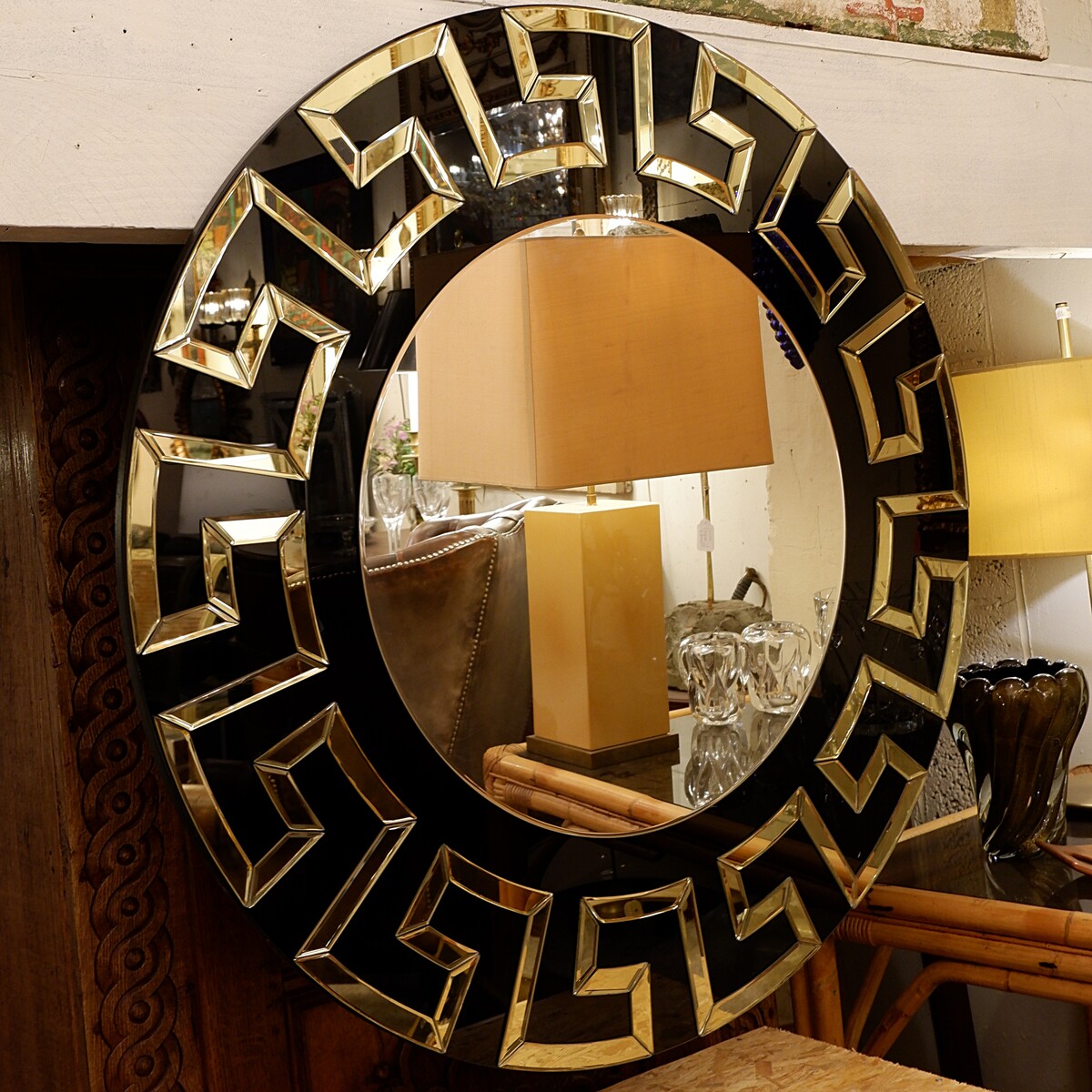 Pair of decorative round mirrors Ø 100cm