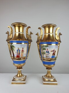 Pair of Empire vases in polychrome porcelain