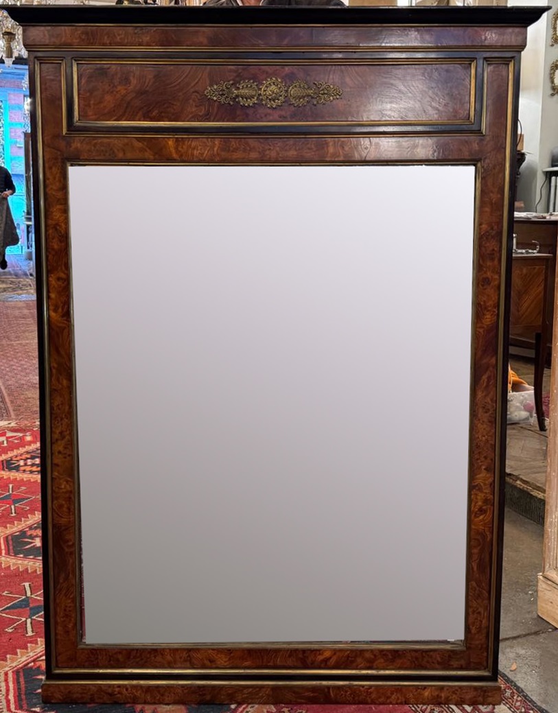 Pair of flamed mahogany and gilded bronze mirrors