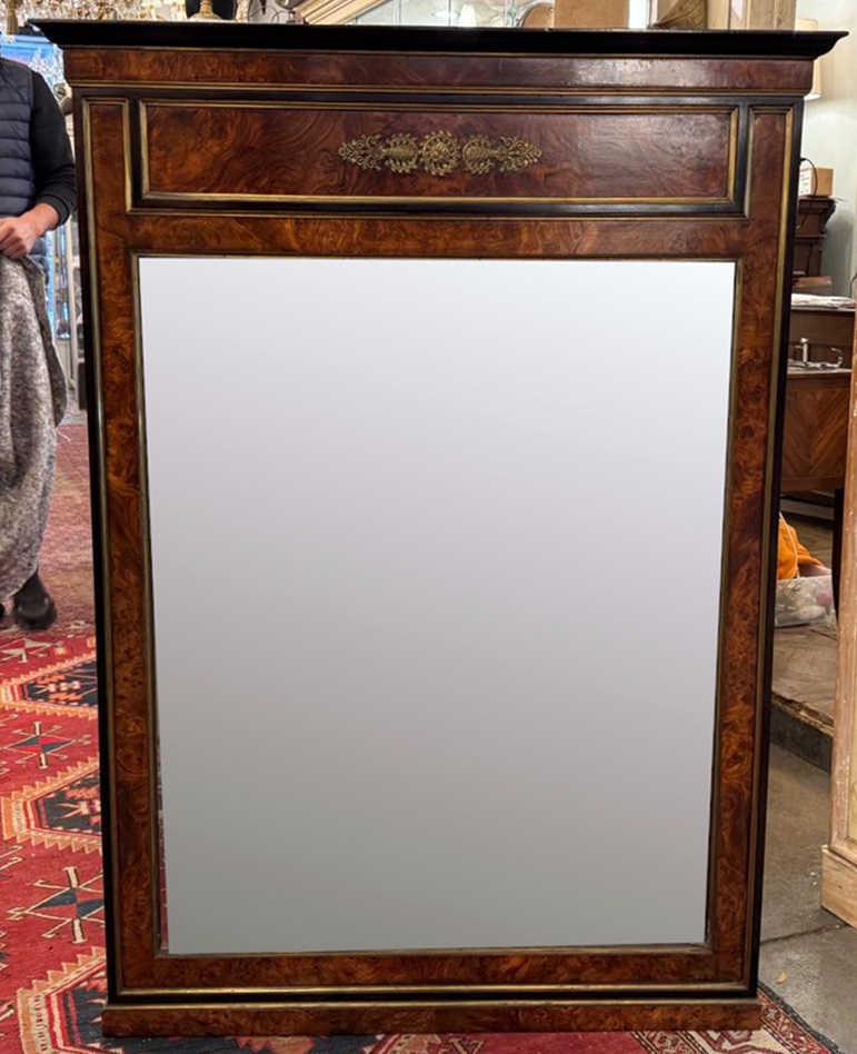 Pair of flamed mahogany and gilded bronze mirrors