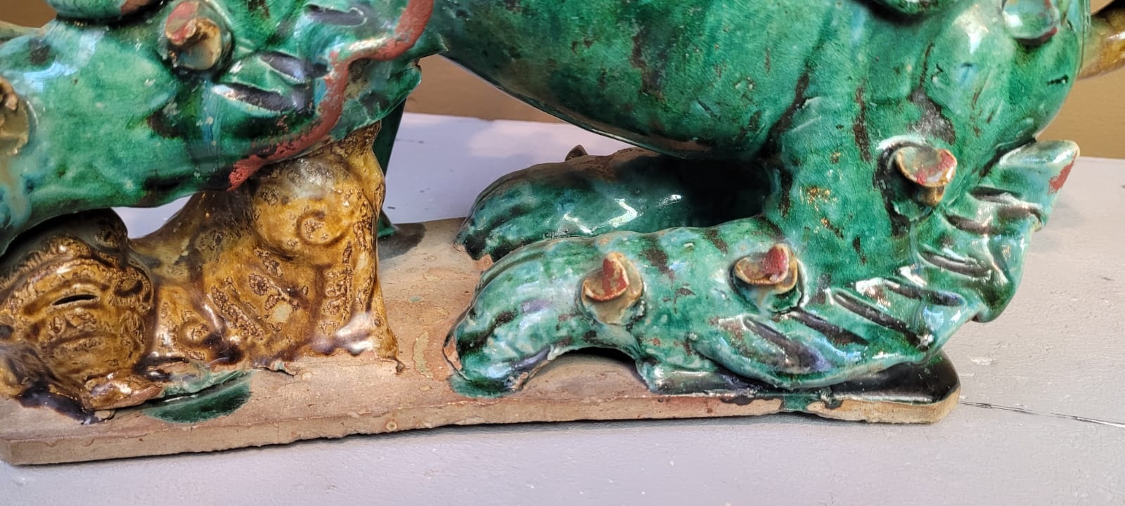 pair of glazed ceramic foo dogs - first half of the 20th century