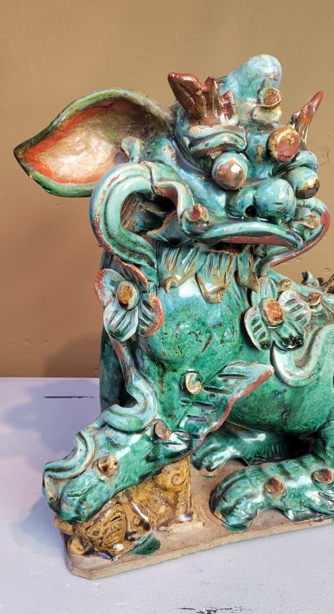 pair of glazed ceramic foo dogs - first half of the 20th century