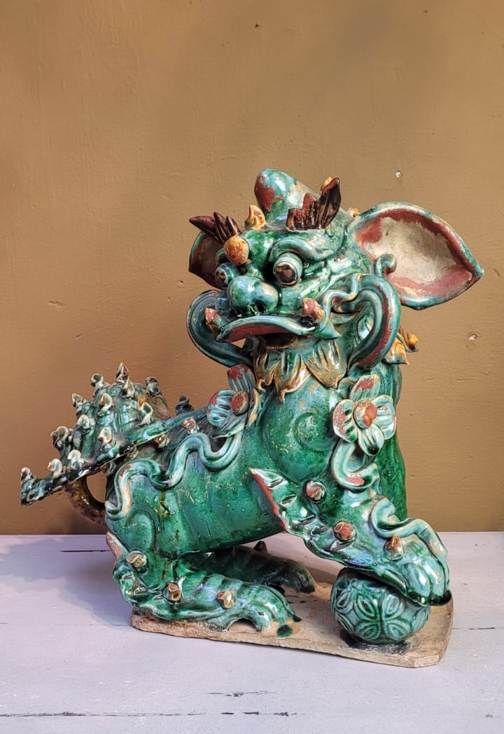 pair of glazed ceramic foo dogs - first half of the 20th century