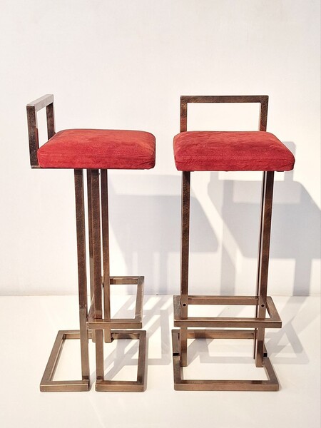 Pair Of High Brass Stools. 