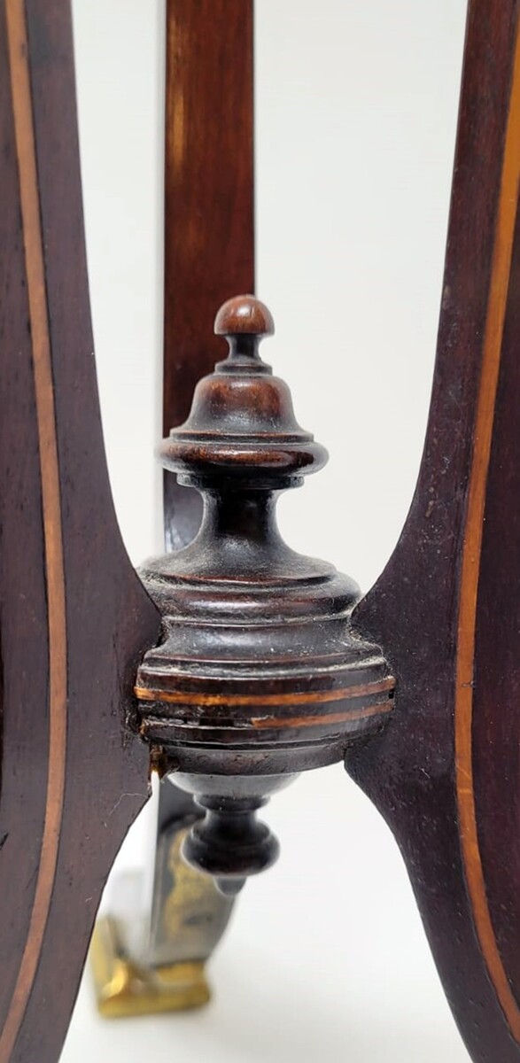 pair of mahogany marquetry candlesticks - tripod base - gilded bronze shoes