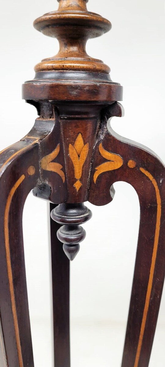 pair of mahogany marquetry candlesticks - tripod base - gilded bronze shoes