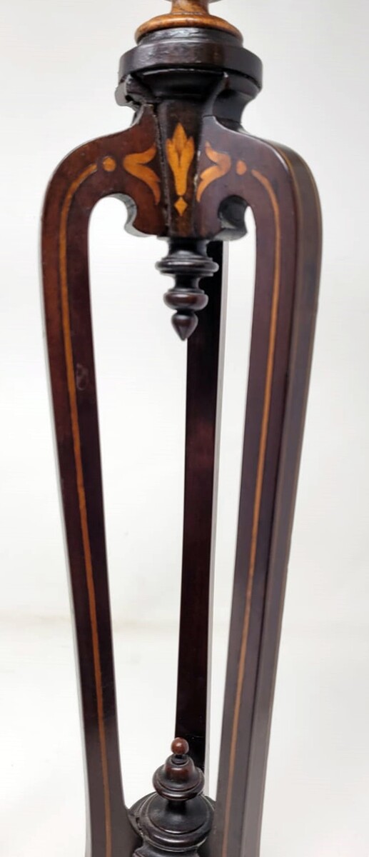 pair of mahogany marquetry candlesticks - tripod base - gilded bronze shoes