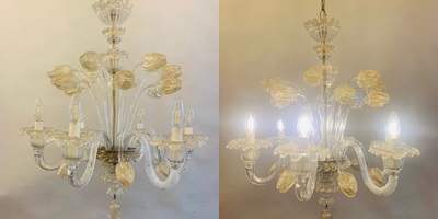 Pair Of Murano Chandeliers, Tulip Decor. 