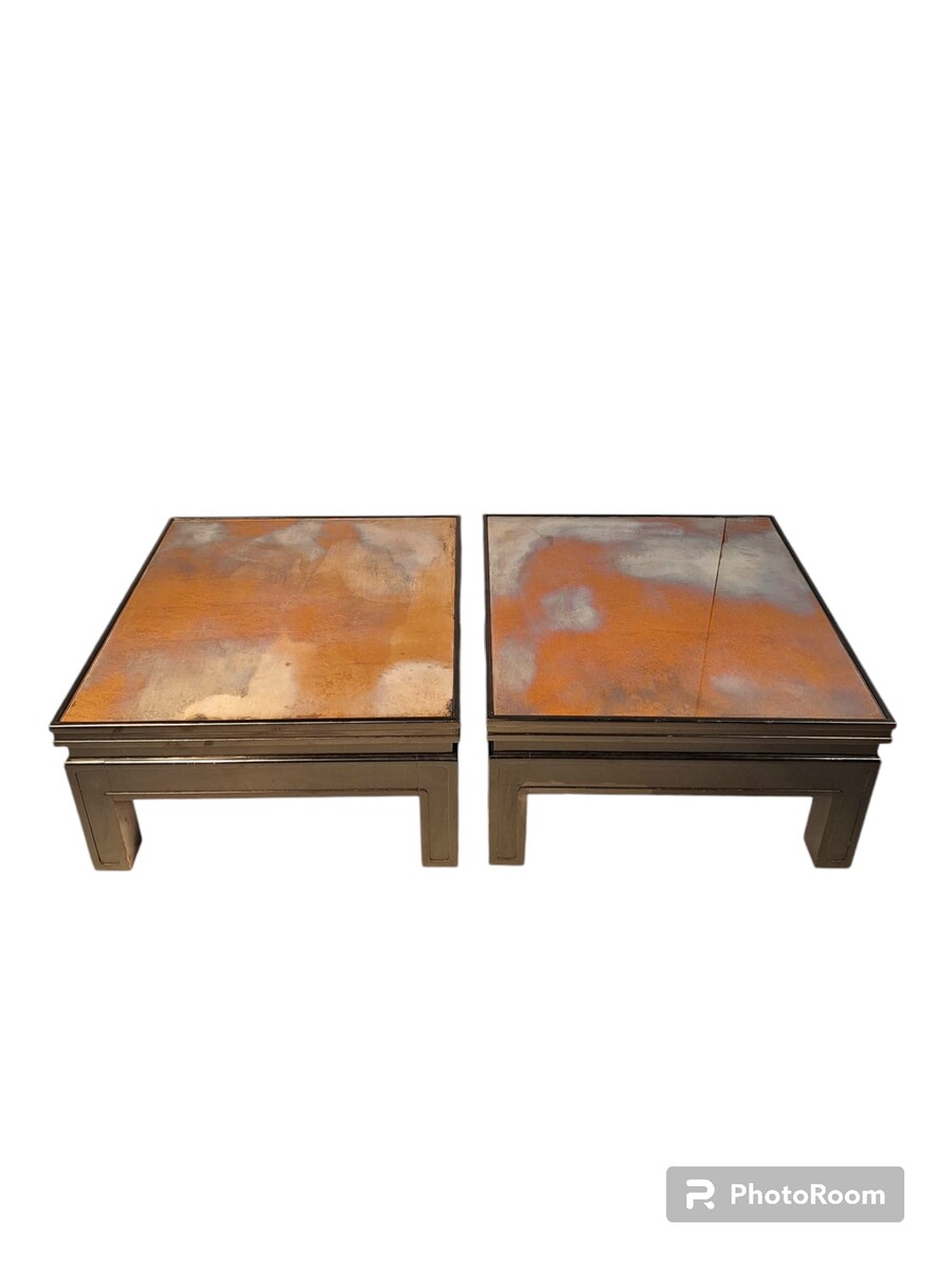 Pair of small black laquered tables, 70's - 80's