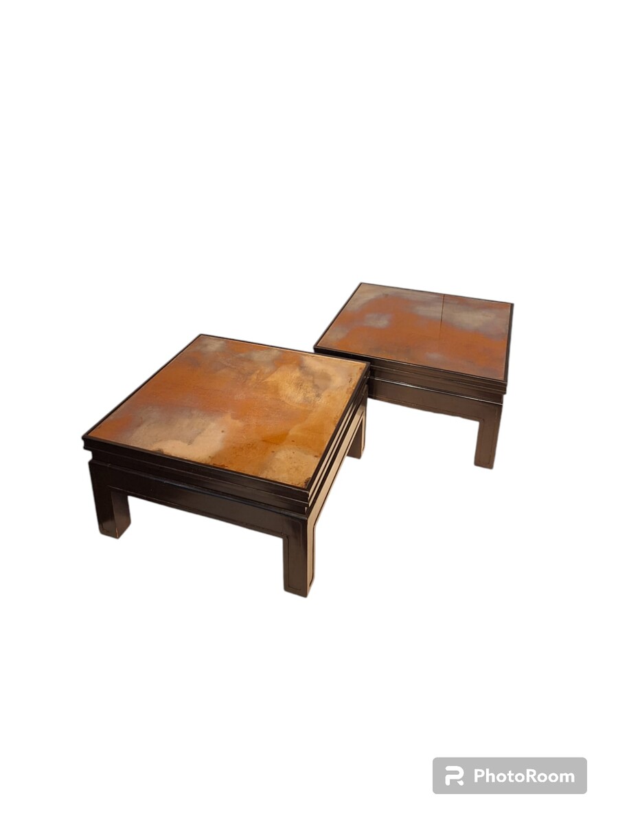 Pair of small black laquered tables, 70's - 80's