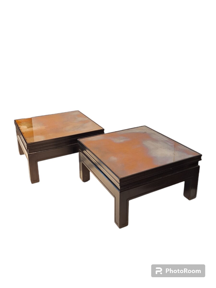 Pair of small black laquered tables, 70's - 80's