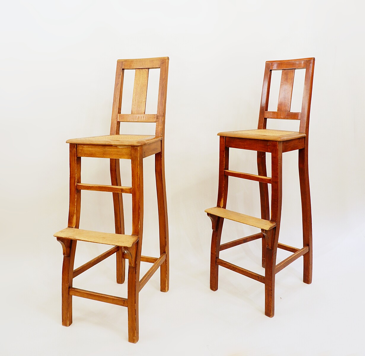 Pair of wood and cane croupier chairs - circa 1940