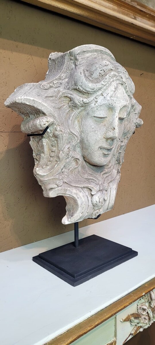 Patinated plaster mascaron - architectural element - early 20th century