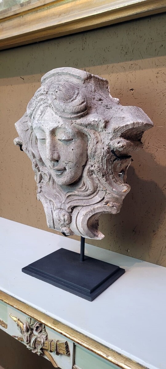 Patinated plaster mascaron - architectural element - early 20th century