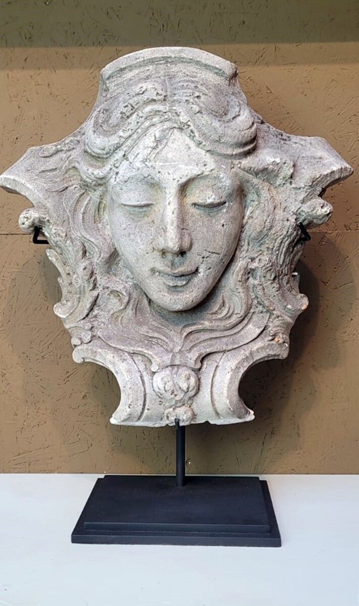 Patinated plaster mascaron - architectural element - early 20th century