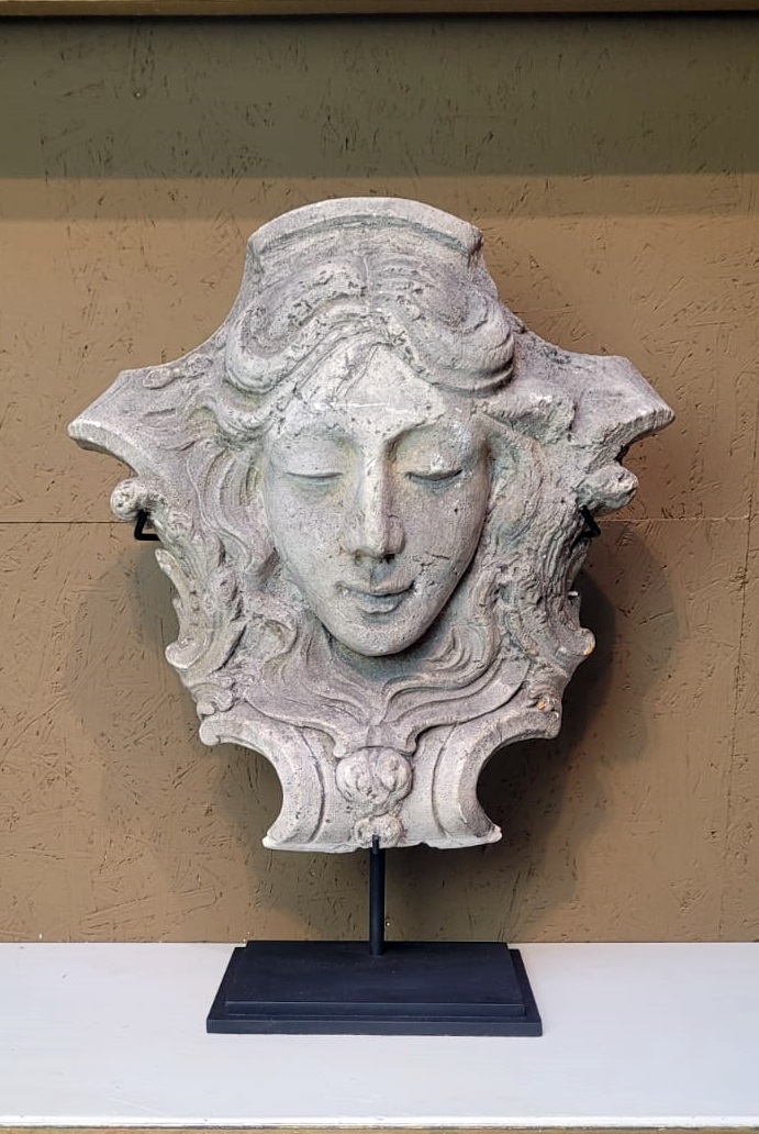 Patinated plaster mascaron - architectural element - early 20th century