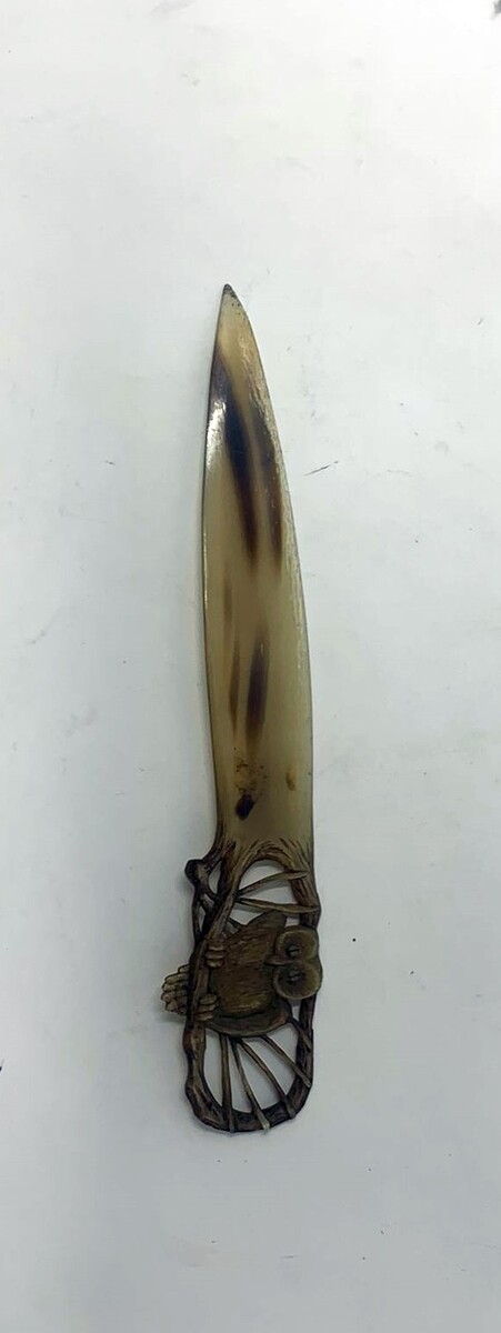 Philippe Lucas horn letter opener - owl decoration - circa 1900