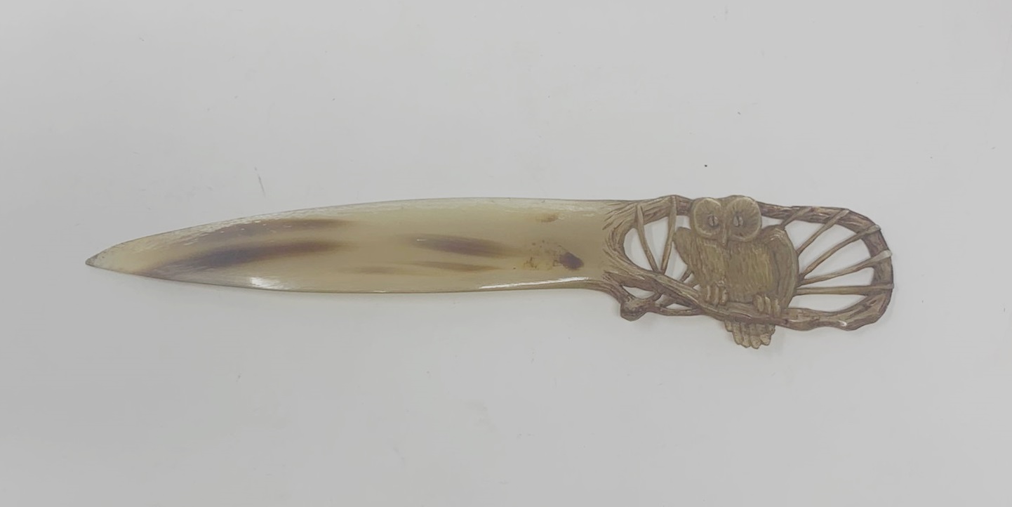 Philippe Lucas horn letter opener - owl decoration - circa 1900