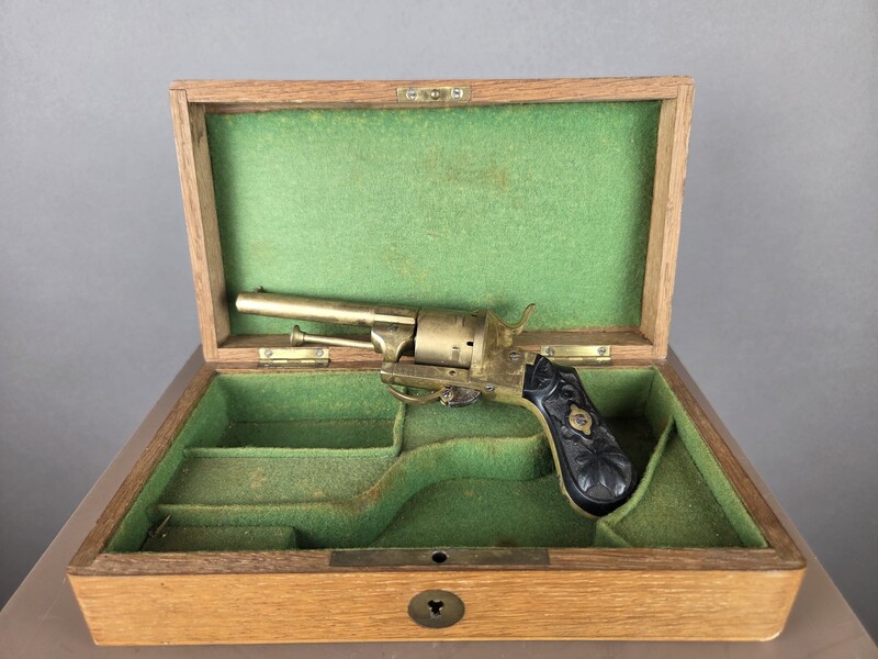 Rare 7mm pin-fire revolver, made entirely of bronze