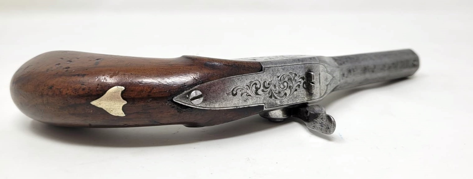 rare needle percussion pistol - side hammer - damascus barrel - rifled barrel - unscrewable for loading - Liège circa 1850