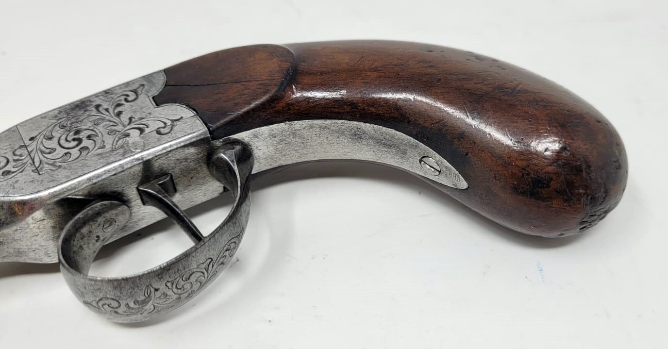 rare needle percussion pistol - side hammer - damascus barrel - rifled barrel - unscrewable for loading - Liège circa 1850