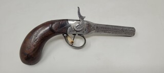 rare needle percussion pistol - side hammer - damascus barrel - rifled barrel - unscrewable for loading - Liège circa 1850