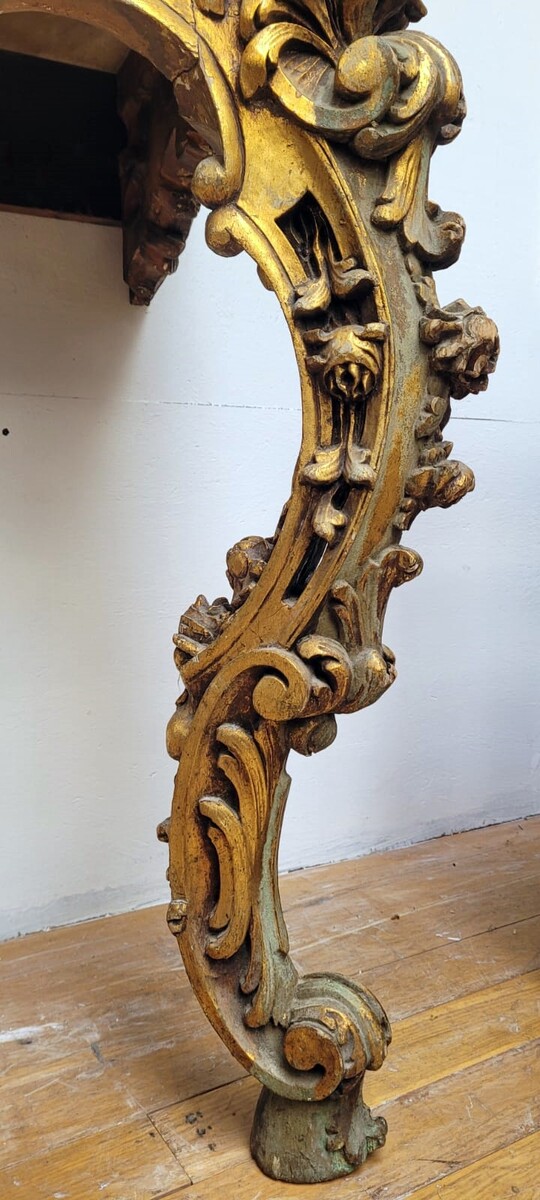 richly carved gilded wooden console console in good condition (some chips in the marble) circa 1850