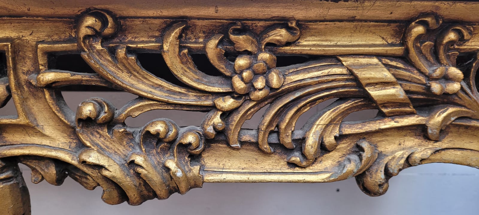 richly carved gilded wooden console console in good condition (some chips in the marble) circa 1850