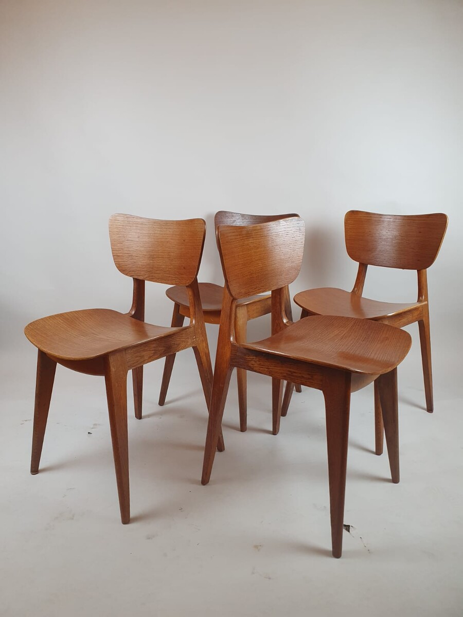 Roger Landault, set of 4 chairs, circa 1960