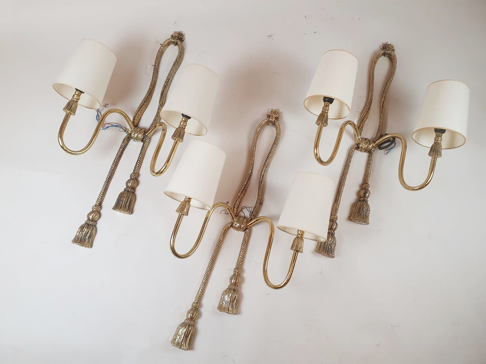 Set of 3 gilded bronze and brass wall lights, circa 1970