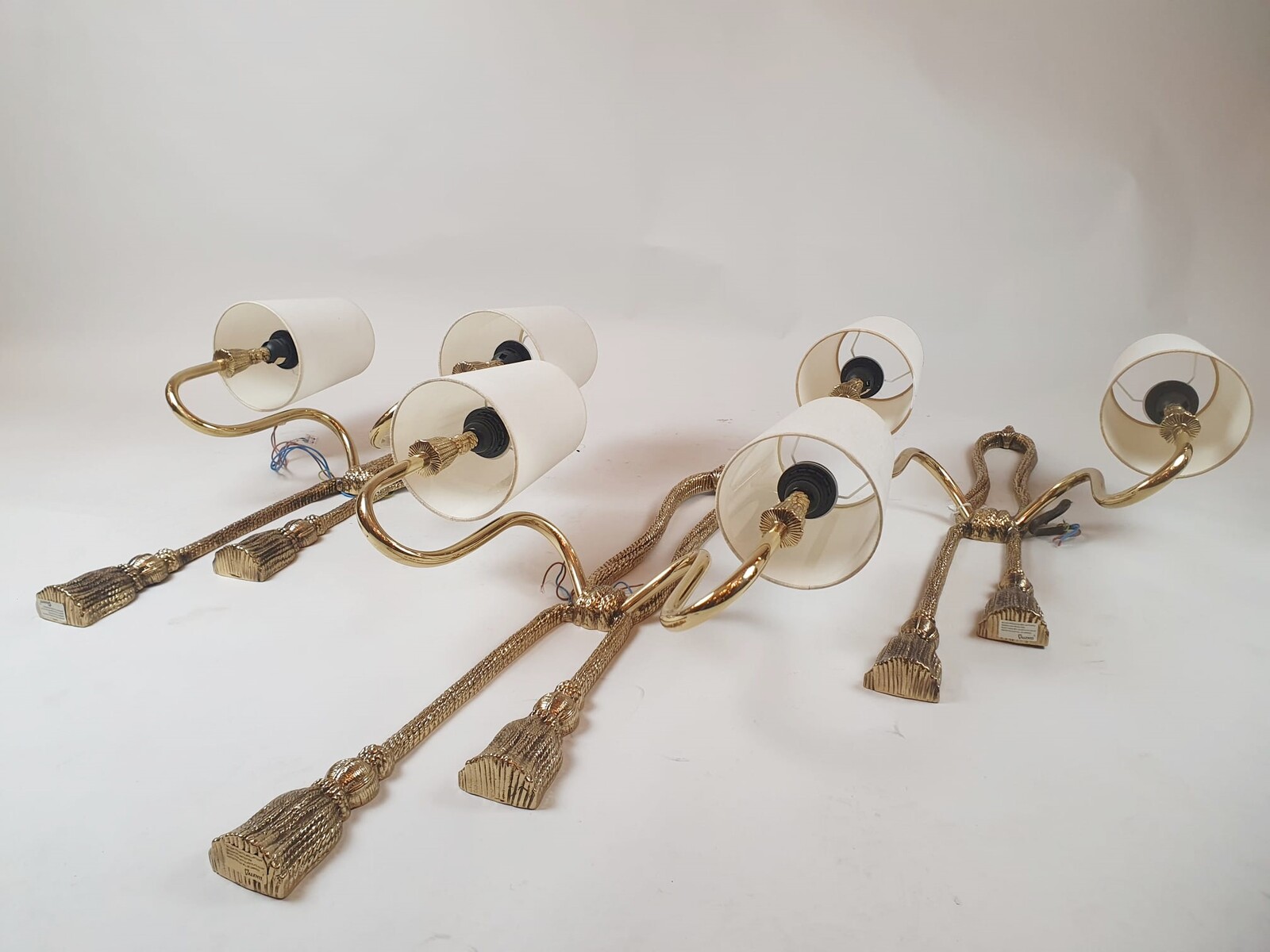 Set of 3 gilded bronze and brass wall lights, circa 1970