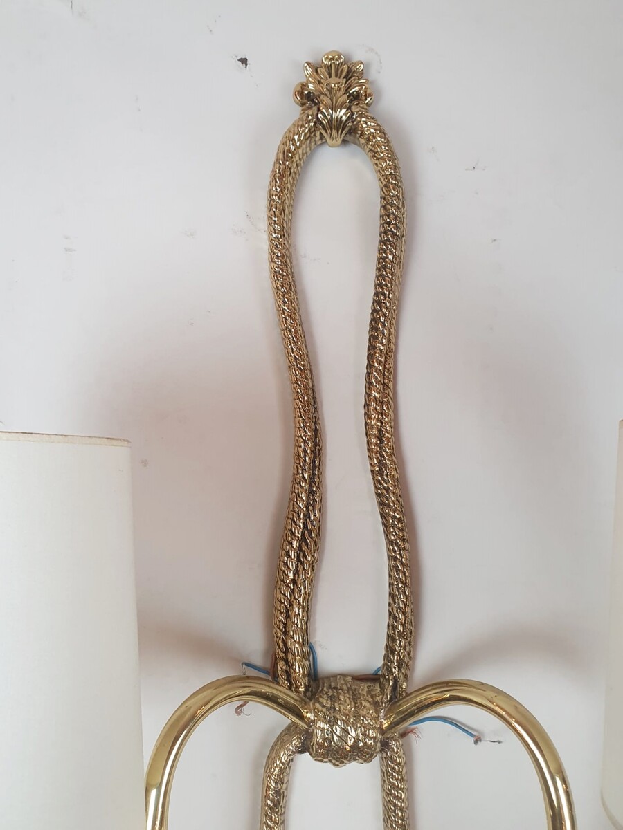 Set of 3 gilded bronze and brass wall lights, circa 1970