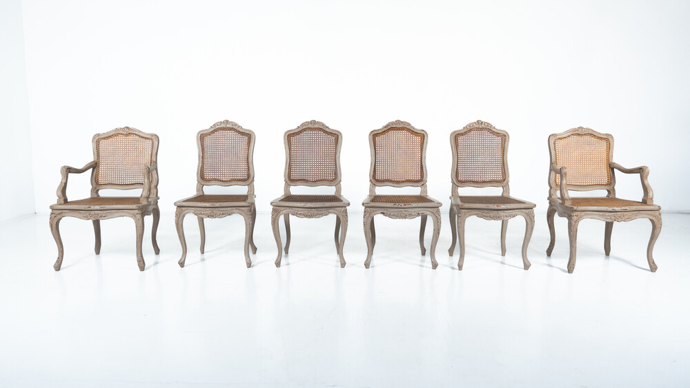 Set of 4 chairs and 2 armchairs, Louis XV style, Belgium