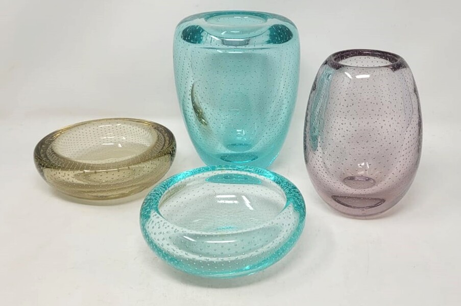 set of 4 crystal vases with bubble decoration - charles Graffart for Val Saint Lambert - Belgium