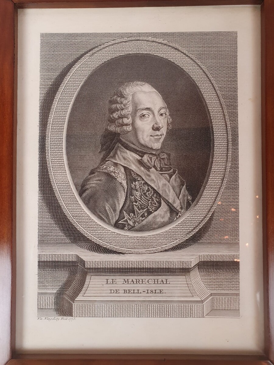 Set of 5 engravings representing historical figures, mahogany frames, 18th century