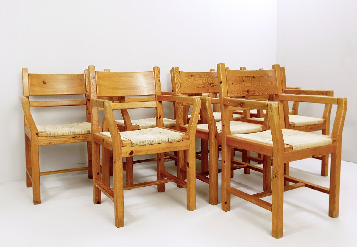 Set of 8 Pine and Rope Chairs - Denmark 1980'