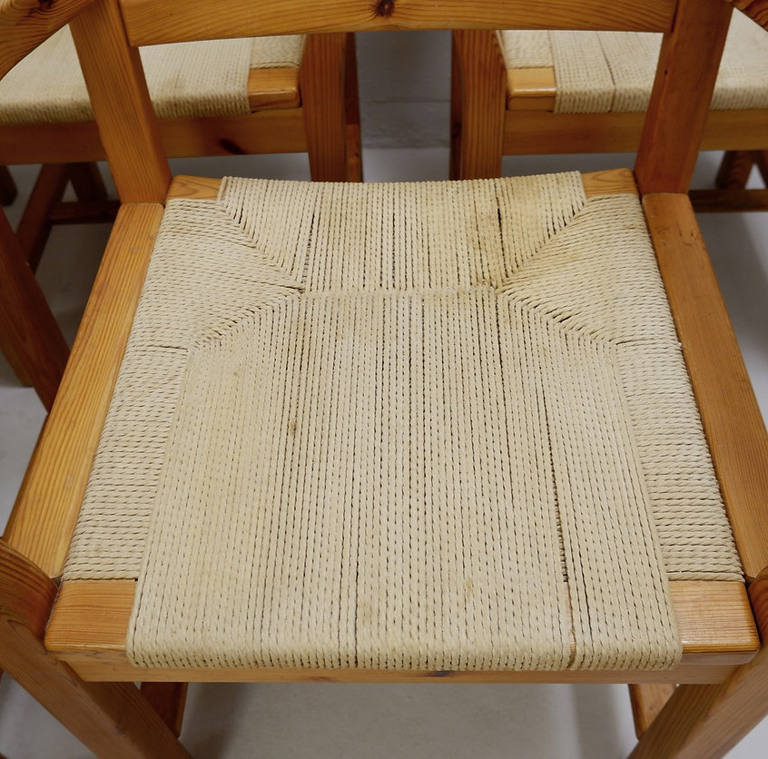 Set of 8 Pine and Rope Chairs - Denmark 1980'