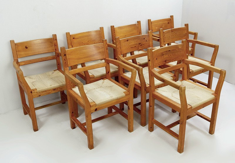 Set of 8 Pine and Rope Chairs - Denmark 1980'