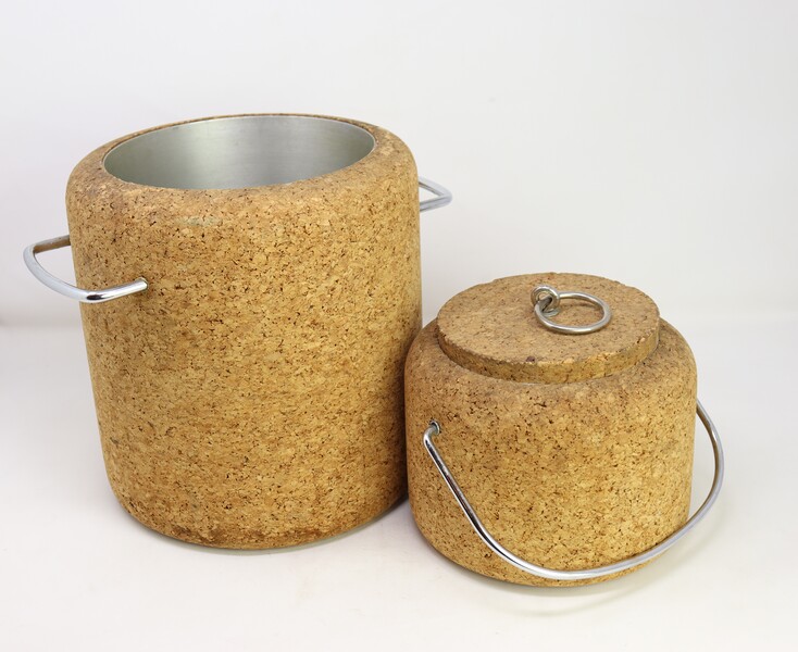 Set of a Cork Cooler and Ice Bucket.