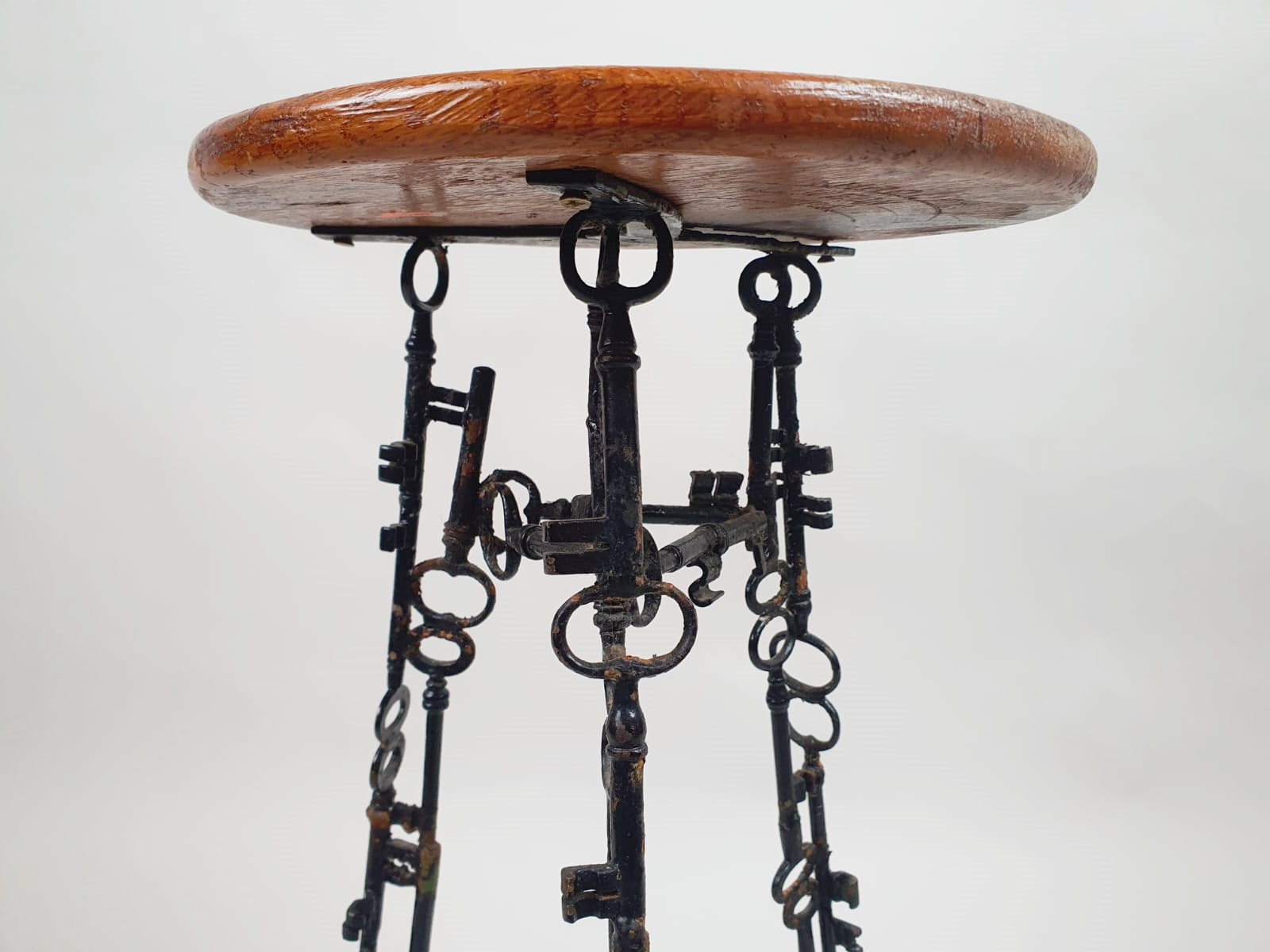 Side Table and its 4 Stools, Set Formed by Keys Welded Together, Folk Art, Spa Circa 1950