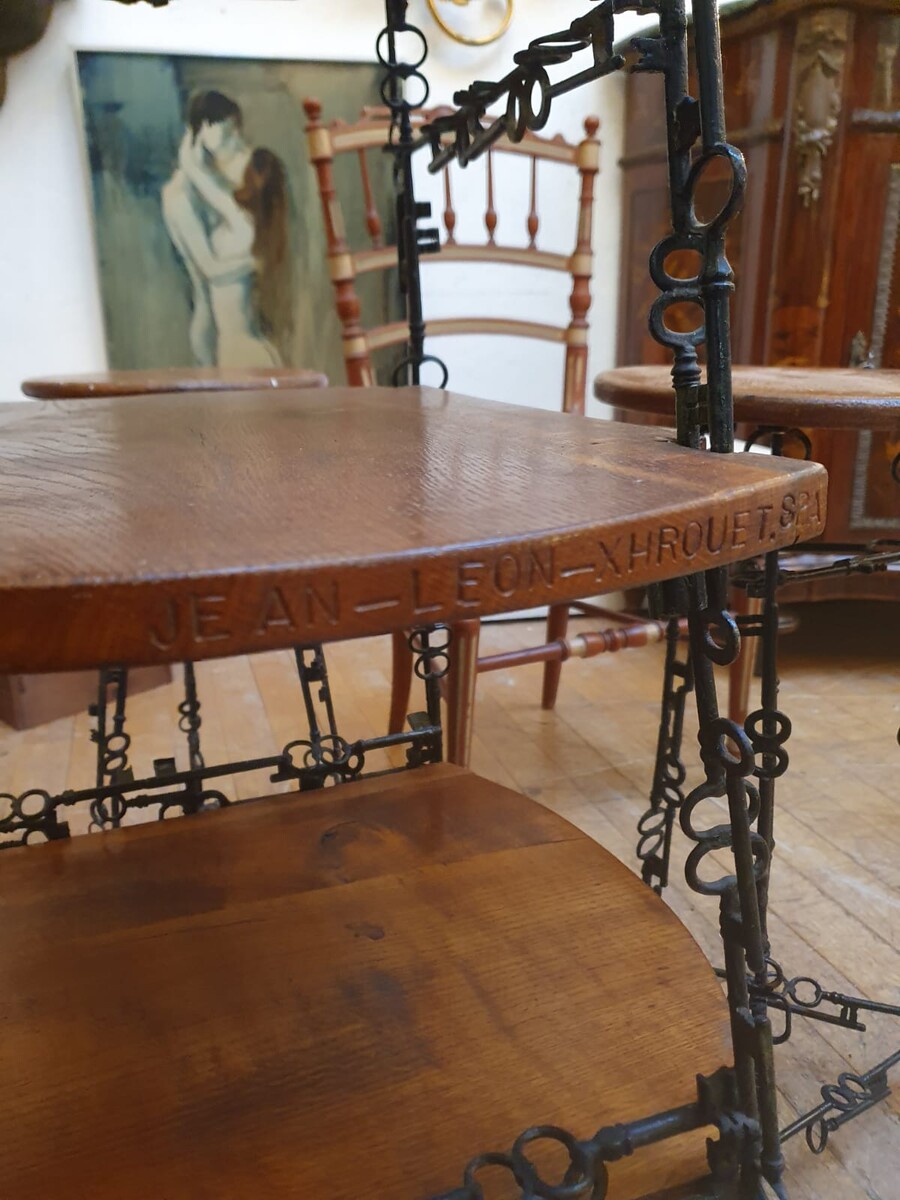 Side Table and its 4 Stools, Set Formed by Keys Welded Together, Folk Art, Spa Circa 1950