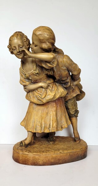 Signed terracotta - gallant scene