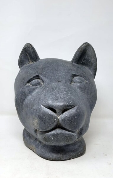 Stone feline head - monogrammed AMP - circa 1960