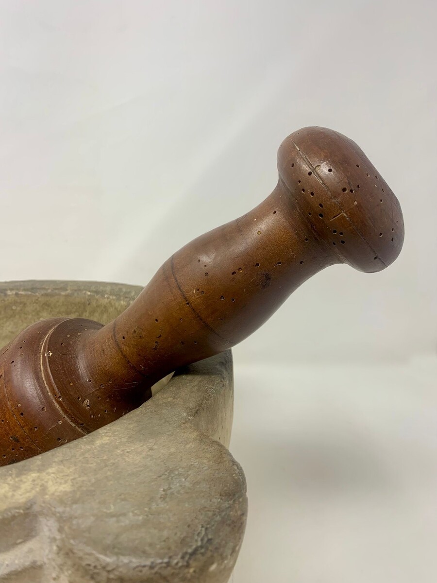 Stone Mortar and Wooden Pestle