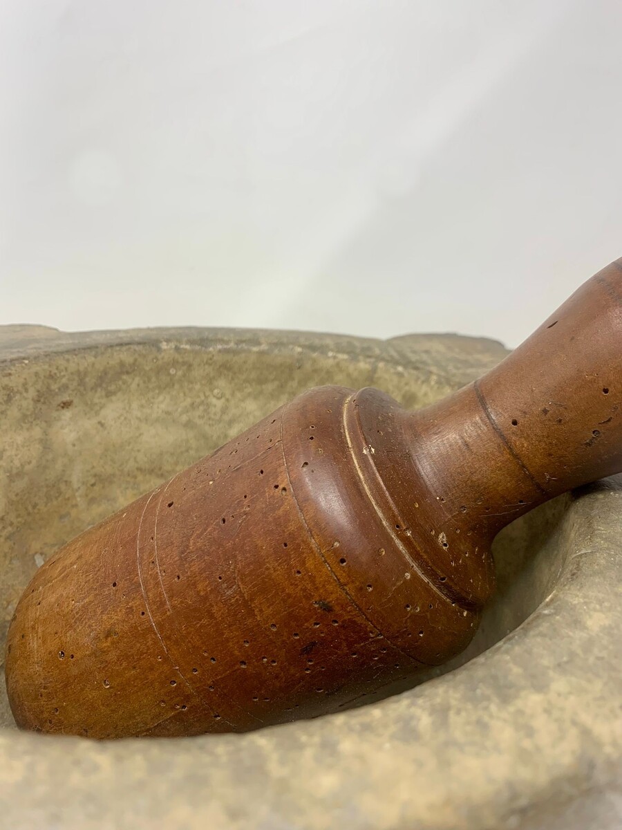 Stone Mortar and Wooden Pestle