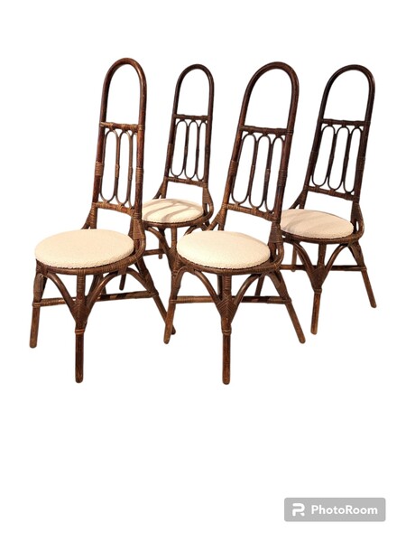 Suite Of 4 Chairs In Stained Bamboo