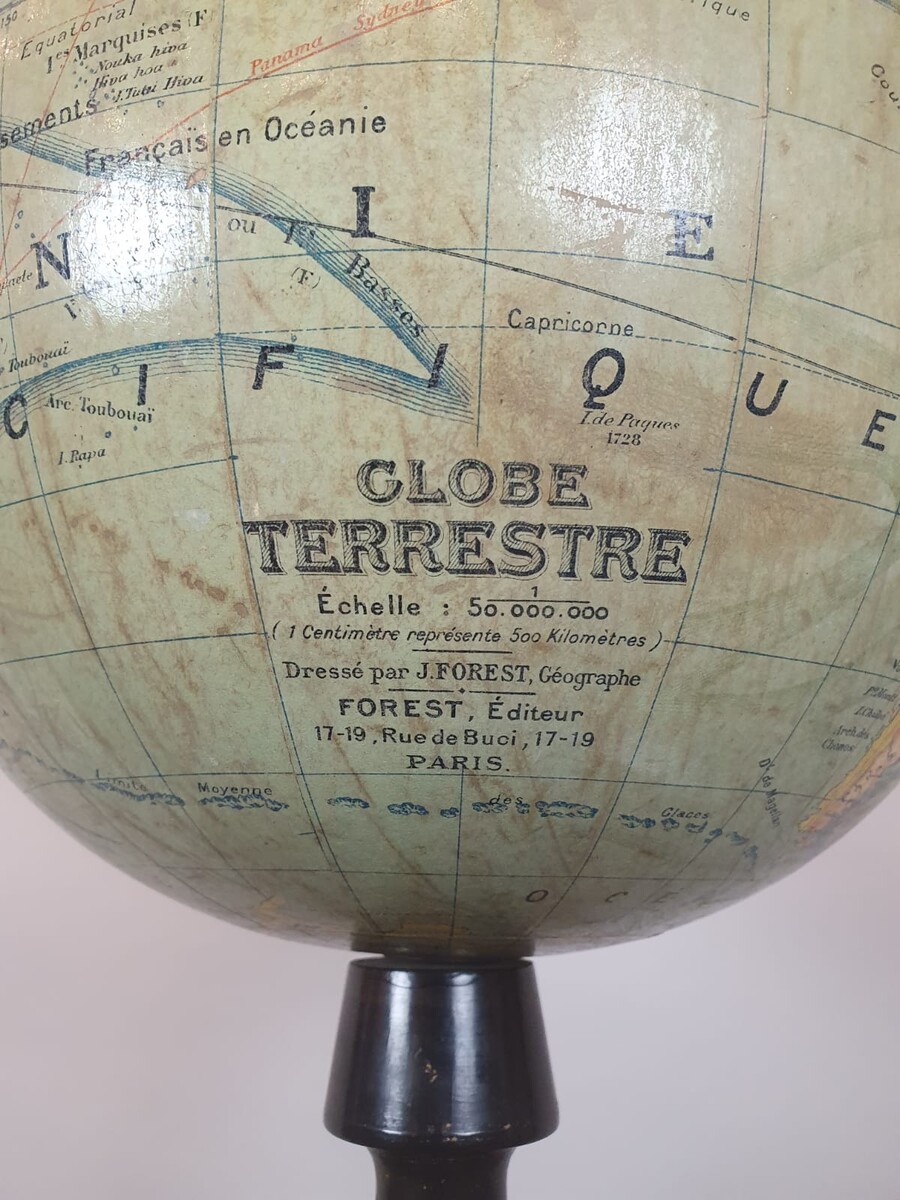 Terrestrial globe, early 20th century, blackened wooden base