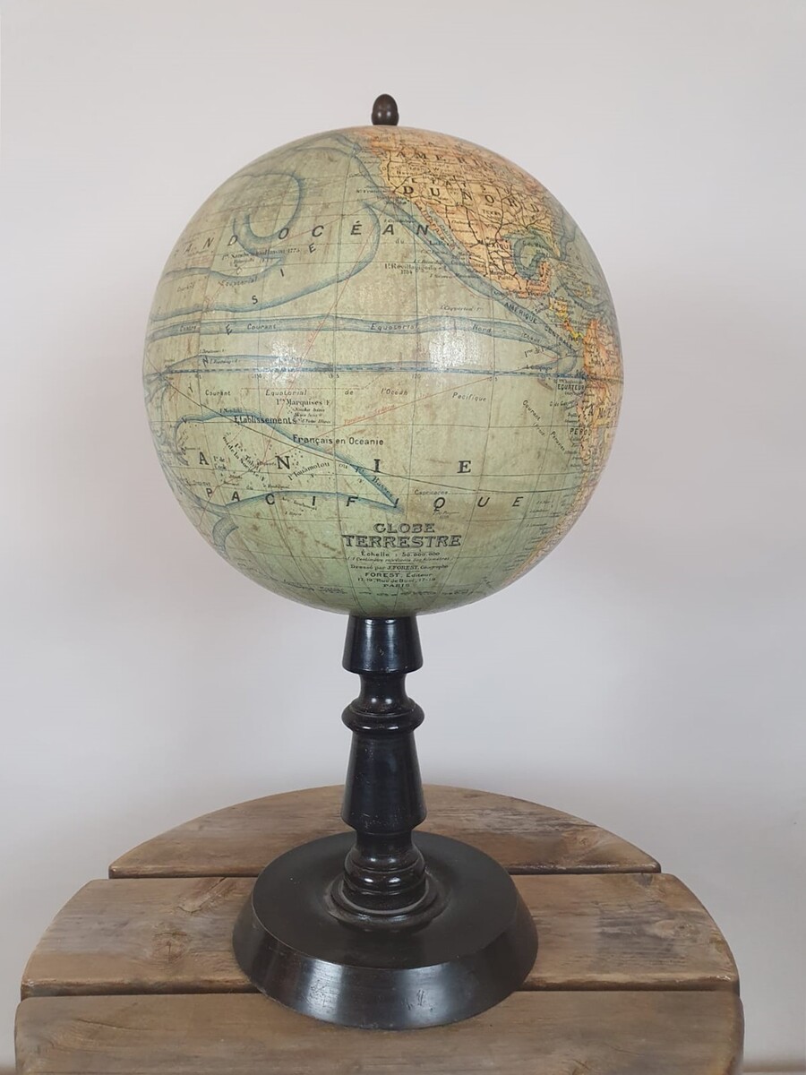 Terrestrial globe, early 20th century, blackened wooden base